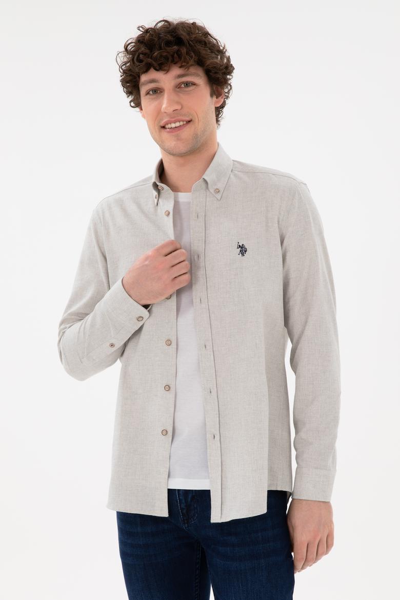 Erkek Bej Uzun Kollu Basic Gömlek - 50296757001