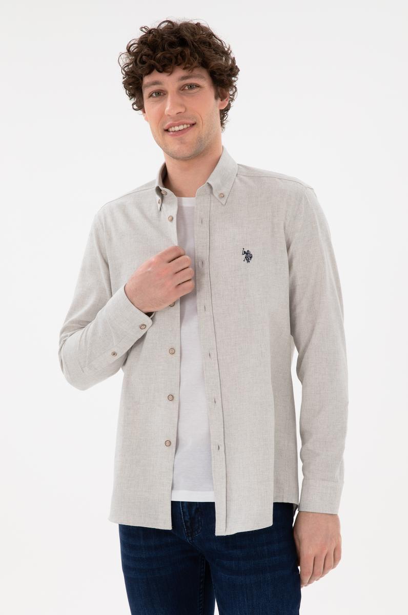 Erkek Bej Uzun Kollu Basic Gömlek