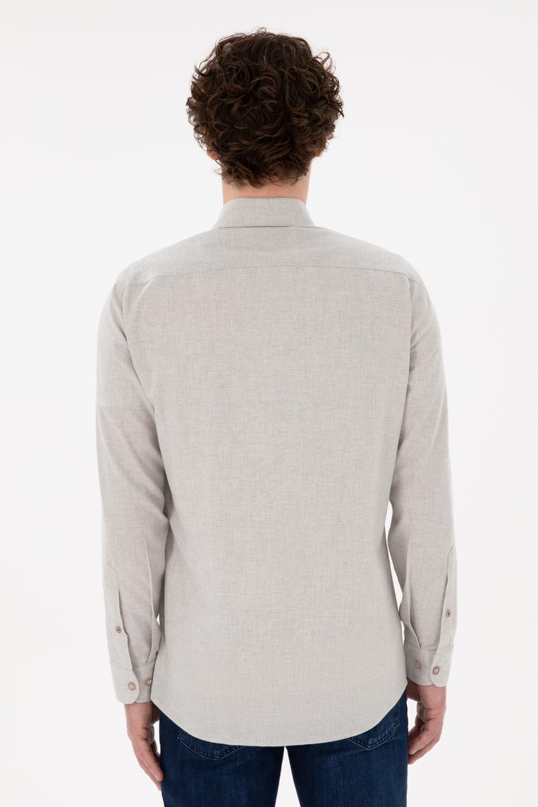 Erkek Bej Uzun Kollu Basic Gömlek - 50296757001