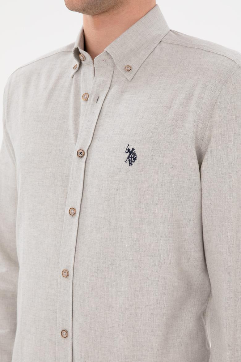 Erkek Bej Uzun Kollu Basic Gömlek - 50296757001