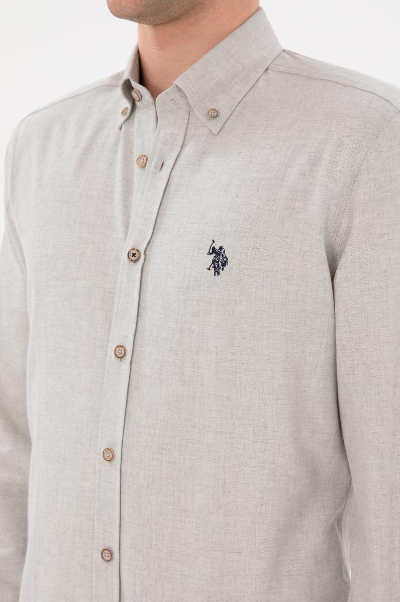 Erkek Bej Uzun Kollu Basic Gömlek