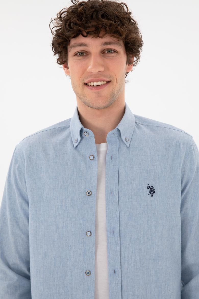 Erkek Açık Mavi Uzun Kollu Basic Gömlek - 50296757046