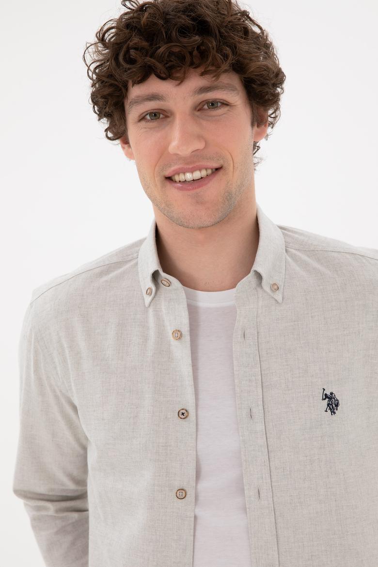 Erkek Bej Uzun Kollu Basic Gömlek - 50296757001