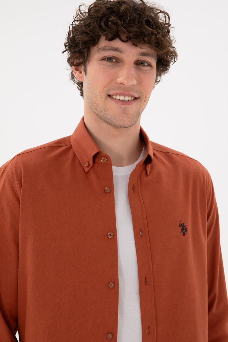 Erkek Kiremit Uzun Kollu Basic Gömlek - 50296757125