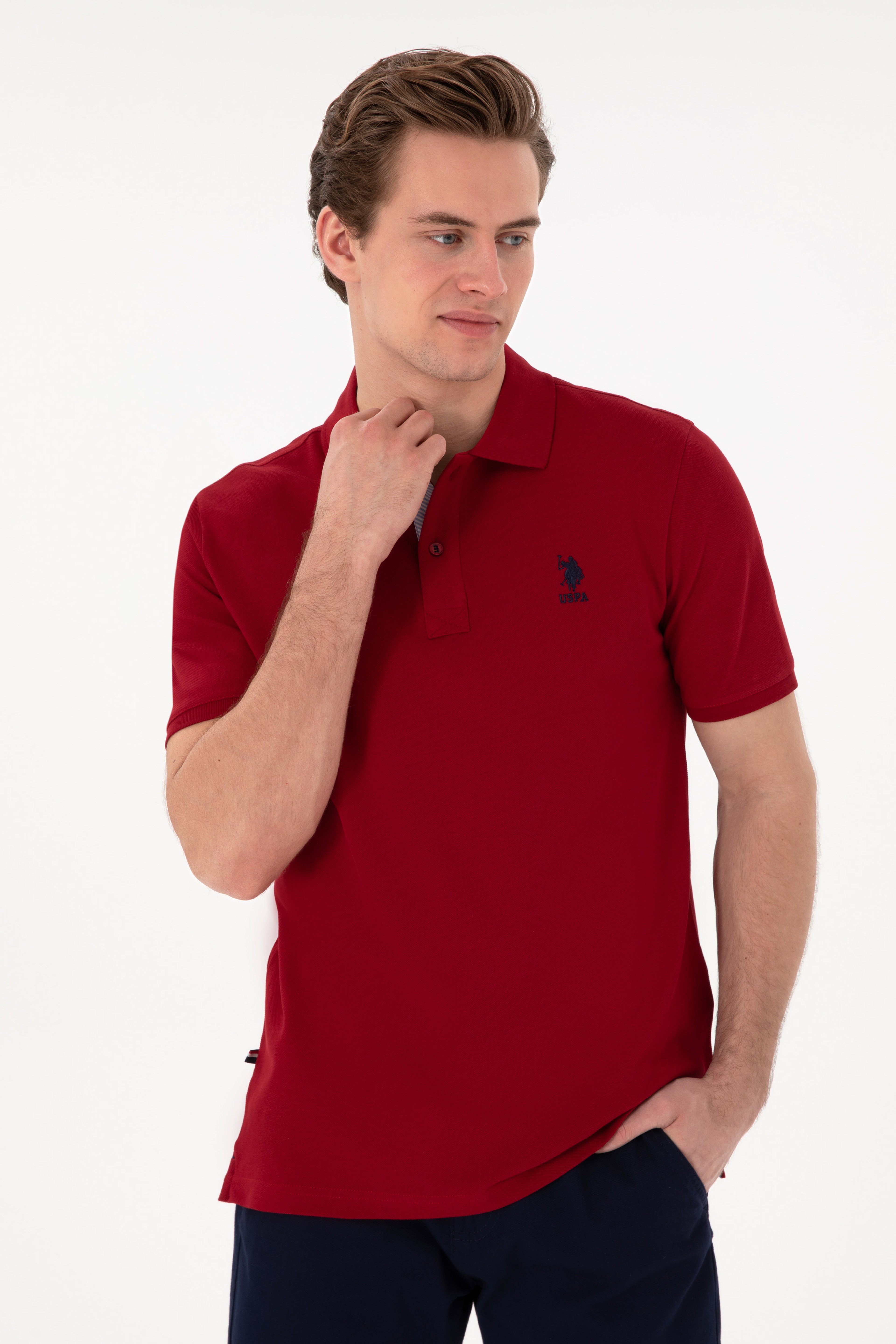 Erkek Regular Fit Polo Yaka Bordo Basic Tişört - Image 3