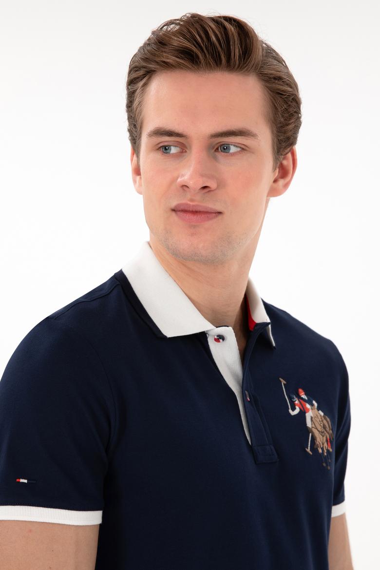 Erkek Slim Fit Polo Yaka Lacivert Basic Tişört - 50298073011