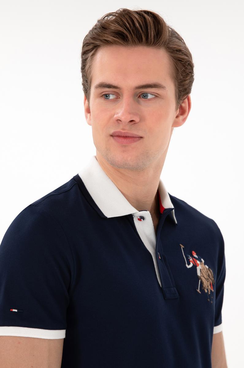 Erkek Slim Fit Polo Yaka Lacivert Basic Tişört