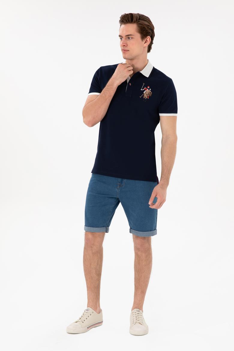 Erkek Slim Fit Polo Yaka Lacivert Basic Tişört - 50298073011