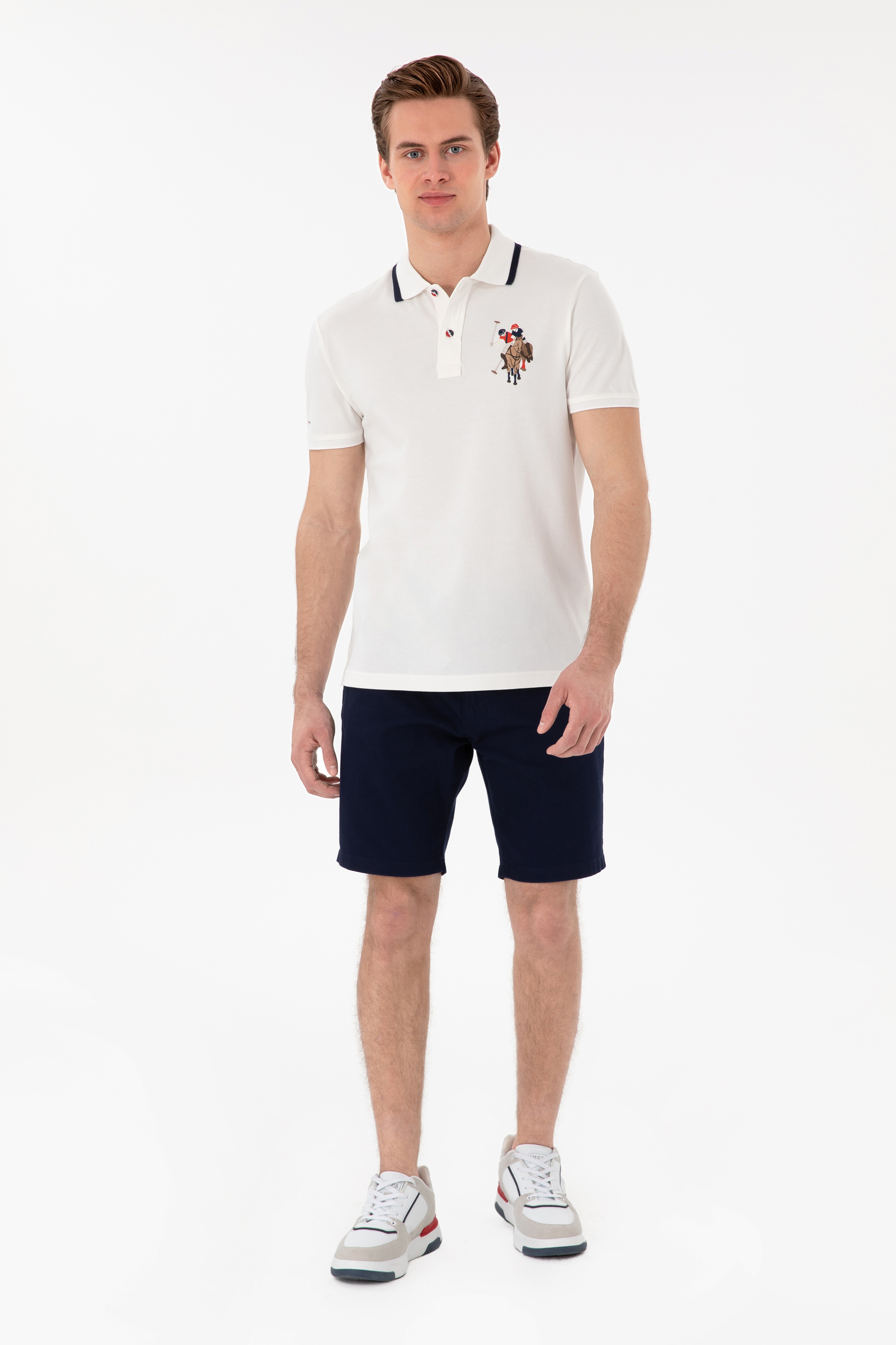 Erkek Slim Fit Polo Yaka Beyaz Basic Tişört