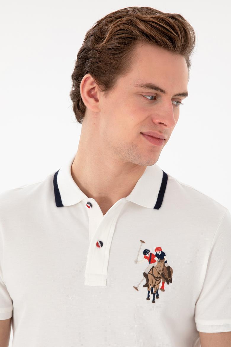 Erkek Slim Fit Polo Yaka Beyaz Basic Tişört - 50298073009