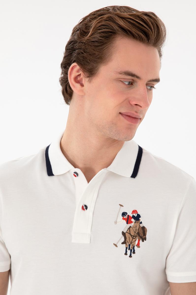 Erkek Slim Fit Polo Yaka Beyaz Basic Tişört