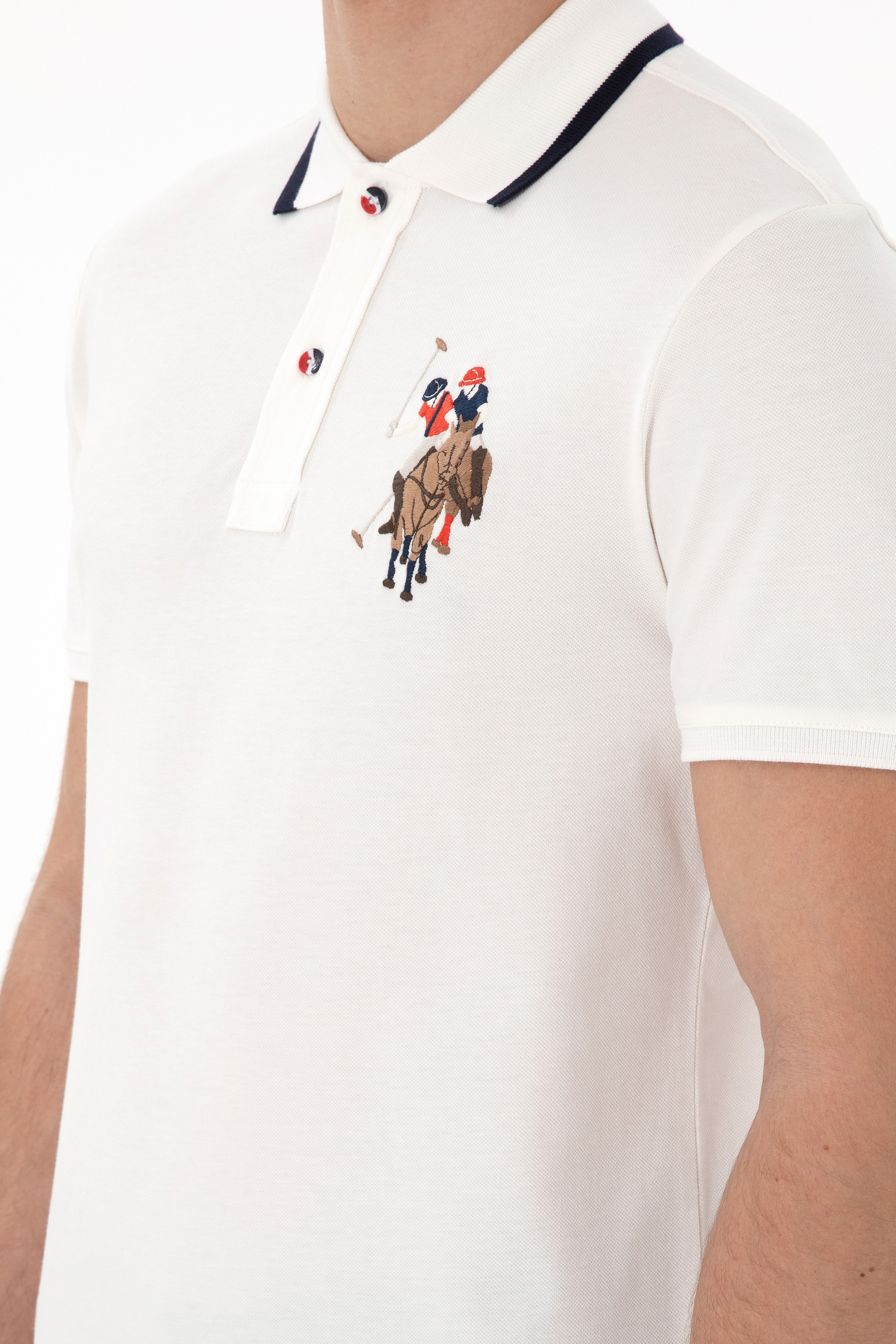 Erkek Slim Fit Polo Yaka Beyaz Basic Tişört
