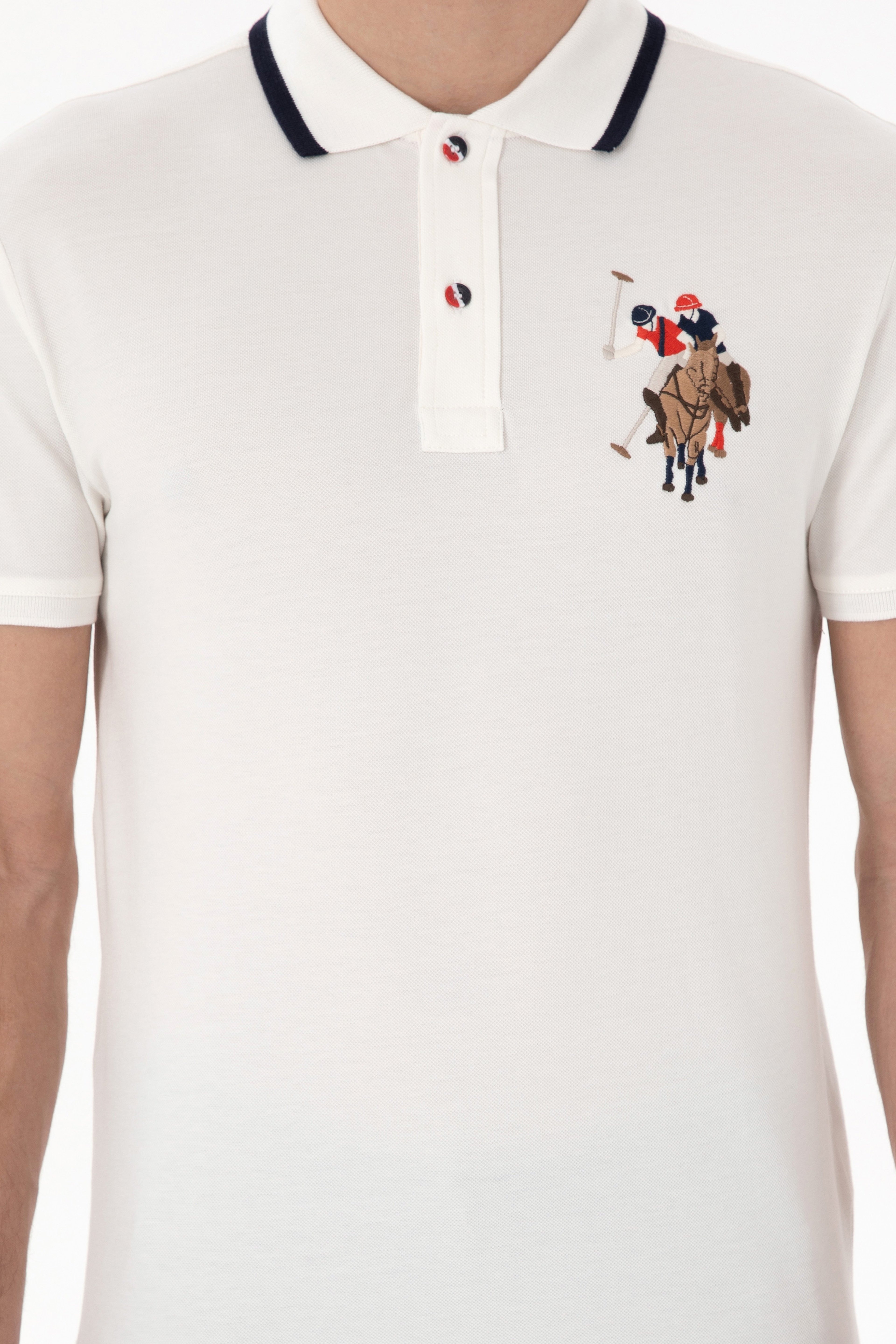 Erkek Slim Fit Polo Yaka Beyaz Basic Tişört - Image 6