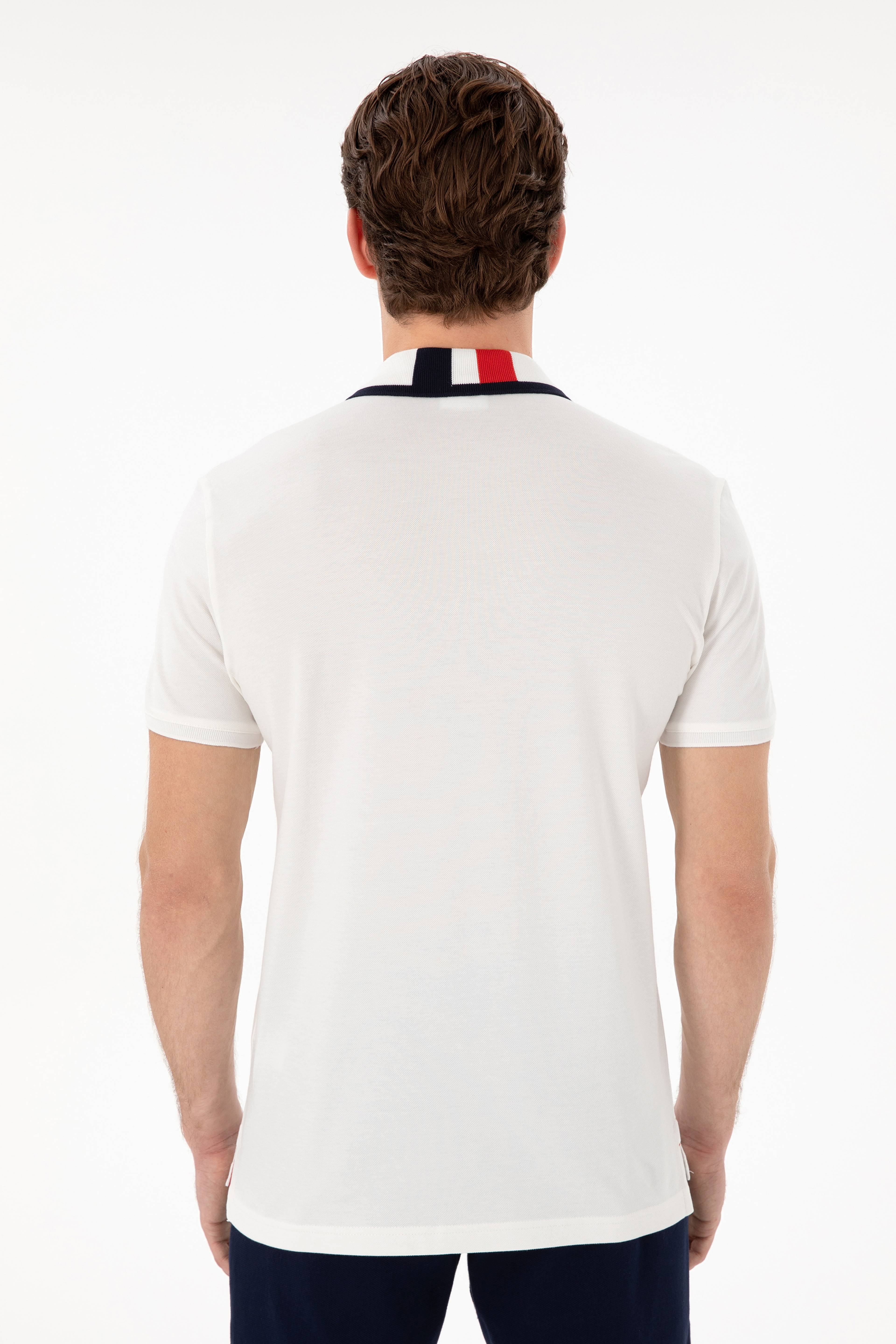 Erkek Slim Fit Polo Yaka Beyaz Basic Tişört - Image 5