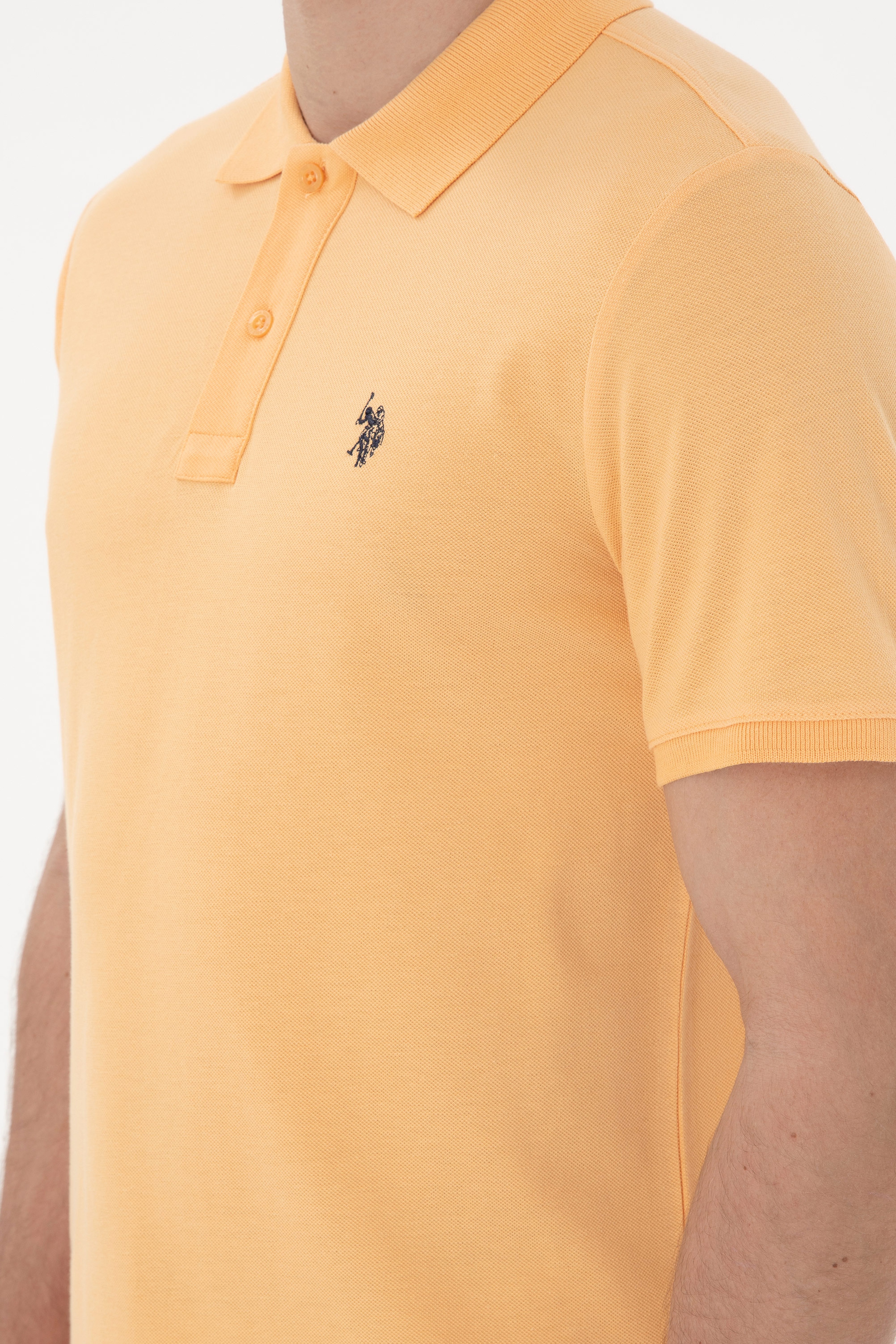 Erkek Slim Fit Polo Yaka Turuncu Basic Tişört