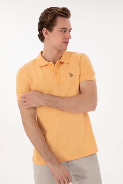 Erkek Slim Fit Polo Yaka Turuncu Basic Tişört