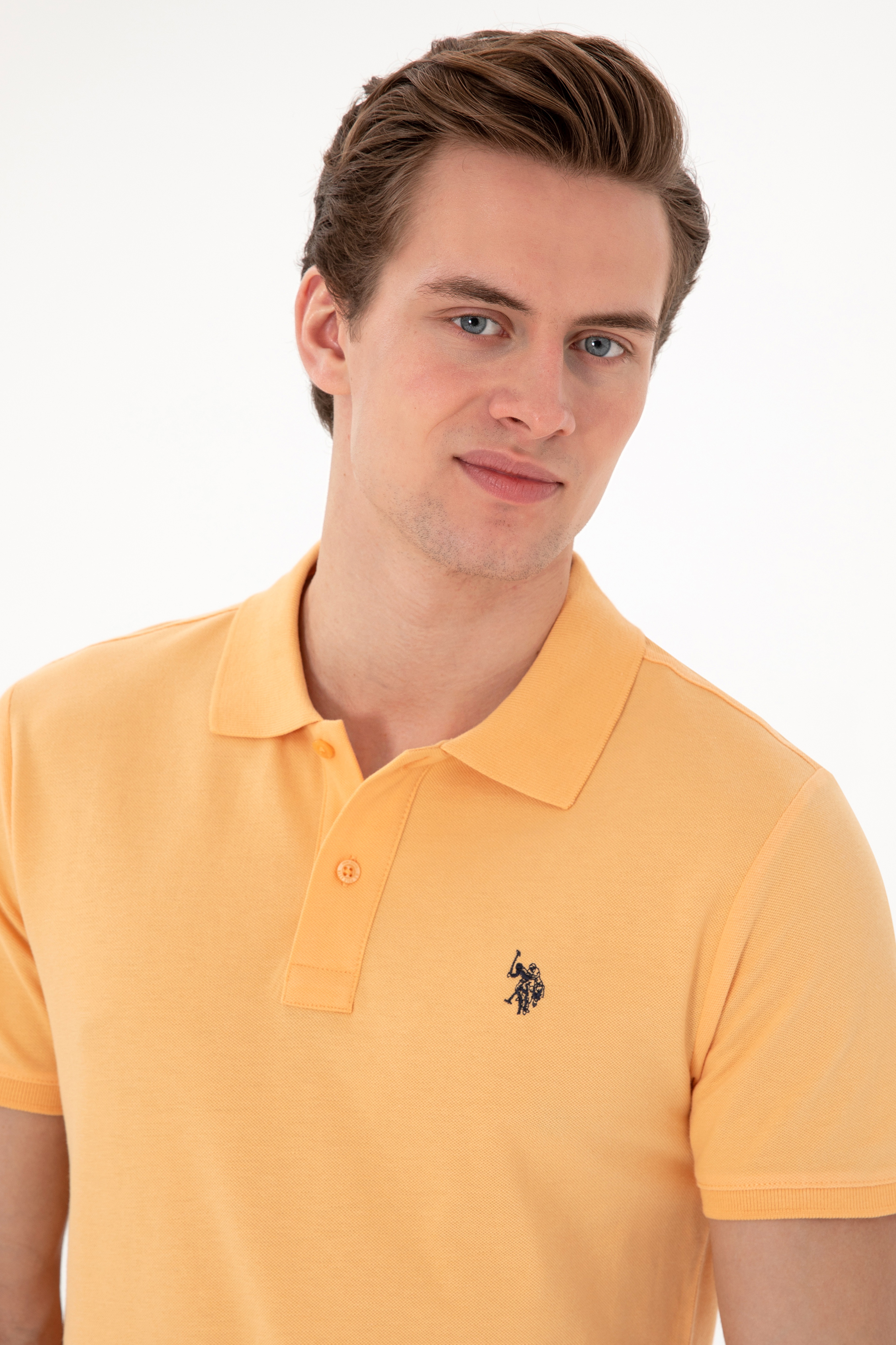 Erkek Slim Fit Polo Yaka Turuncu Basic Tişört - Image 2