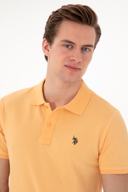 Erkek Slim Fit Polo Yaka Turuncu Basic Tişört