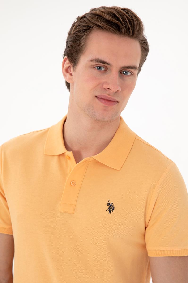 Erkek Slim Fit Polo Yaka Turuncu Basic Tişört