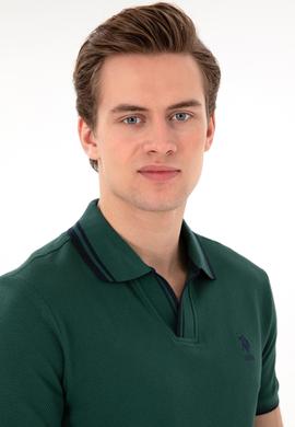 Erkek Slim Fit Polo Yaka Koyu Yeşil Tişört - 50298081029