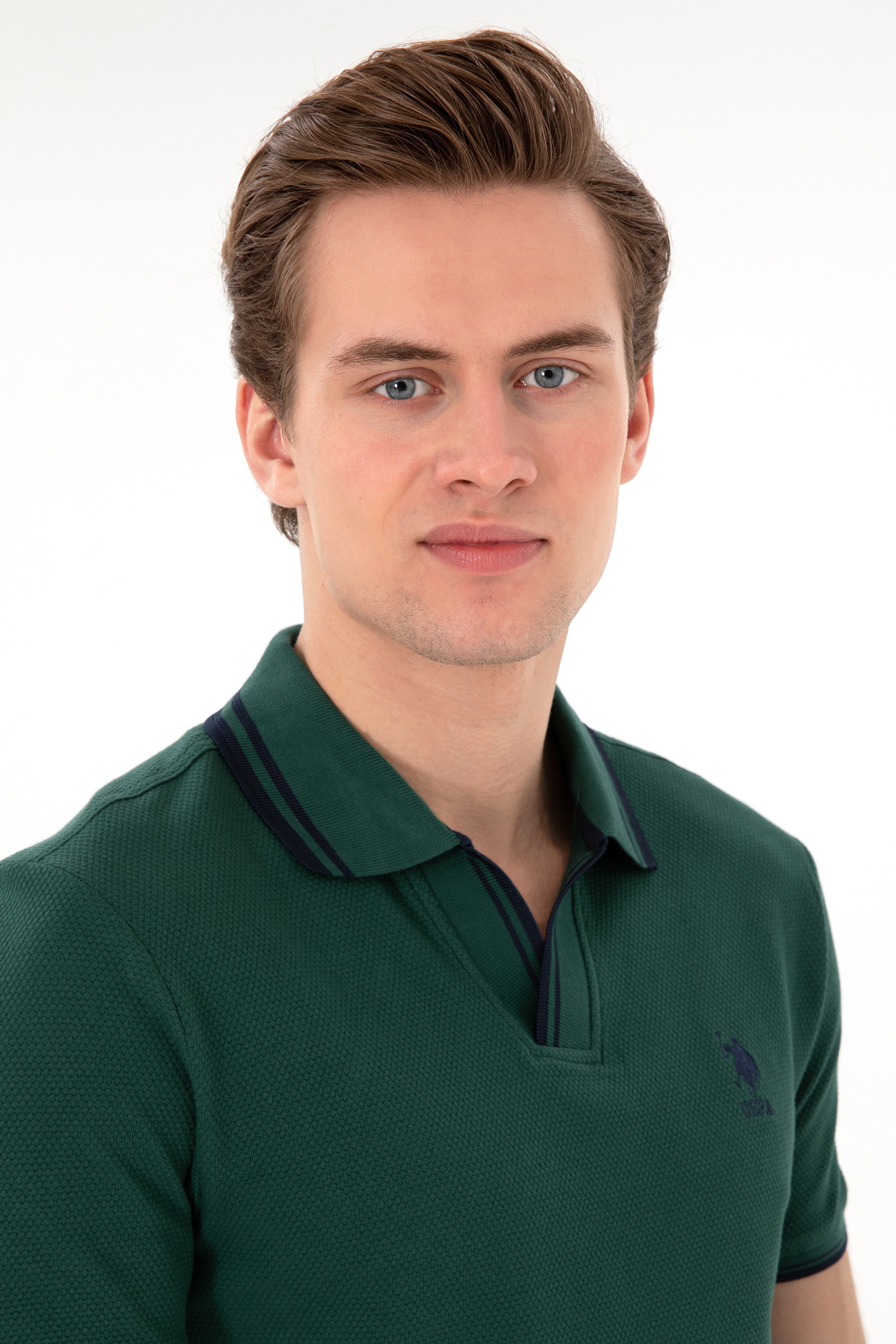 Erkek Slim Fit Polo Yaka Koyu Yeşil Tişört - Image 2