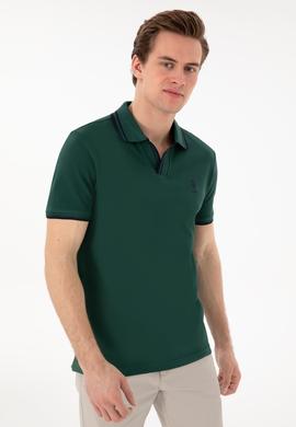 Erkek Slim Fit Polo Yaka Koyu Yeşil Tişört - 50298081029