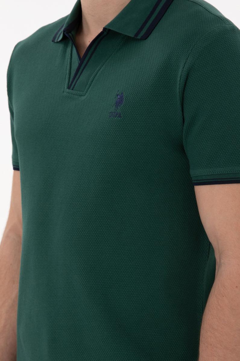 Erkek Slim Fit Polo Yaka Koyu Yeşil Tişört