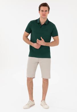 Erkek Slim Fit Polo Yaka Koyu Yeşil Tişört - 50298081029