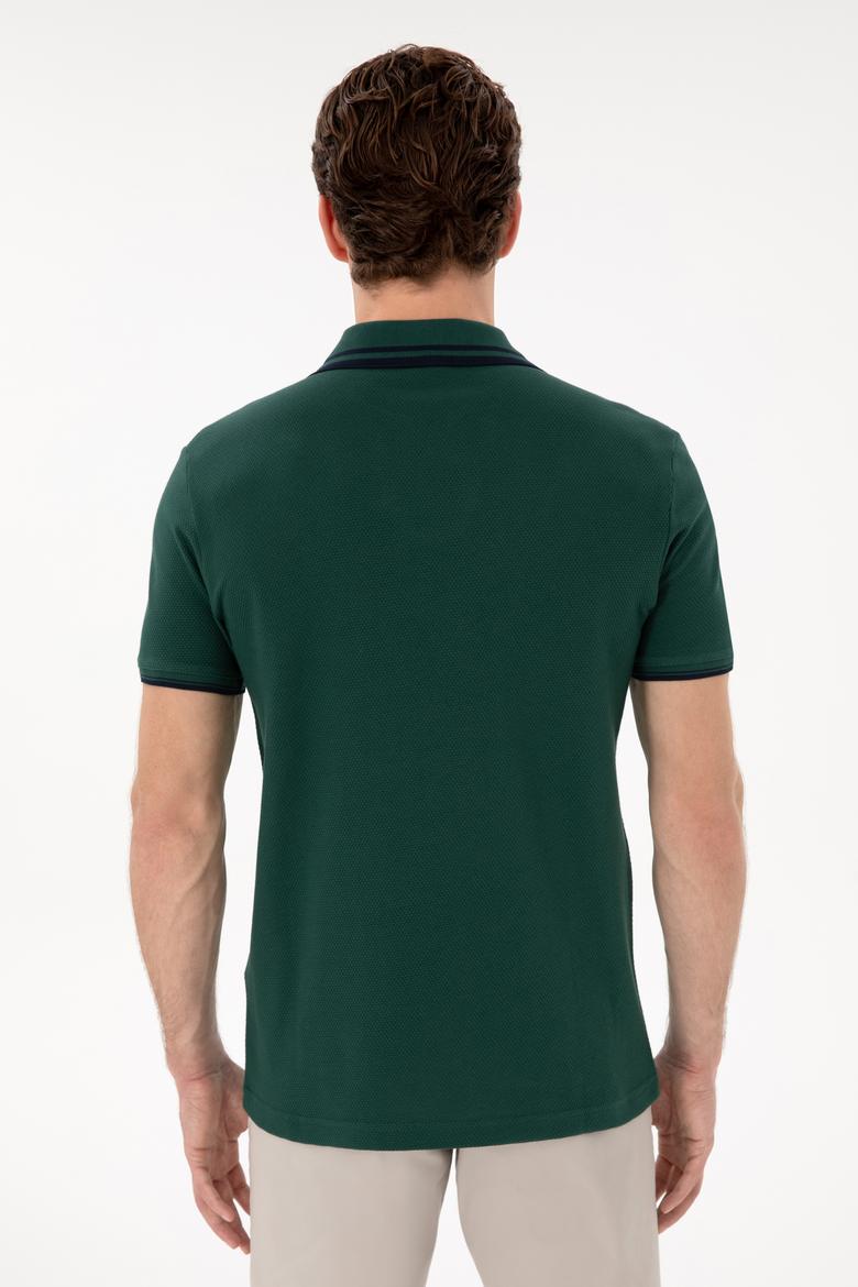 Erkek Slim Fit Polo Yaka Koyu Yeşil Tişört - 50298081029