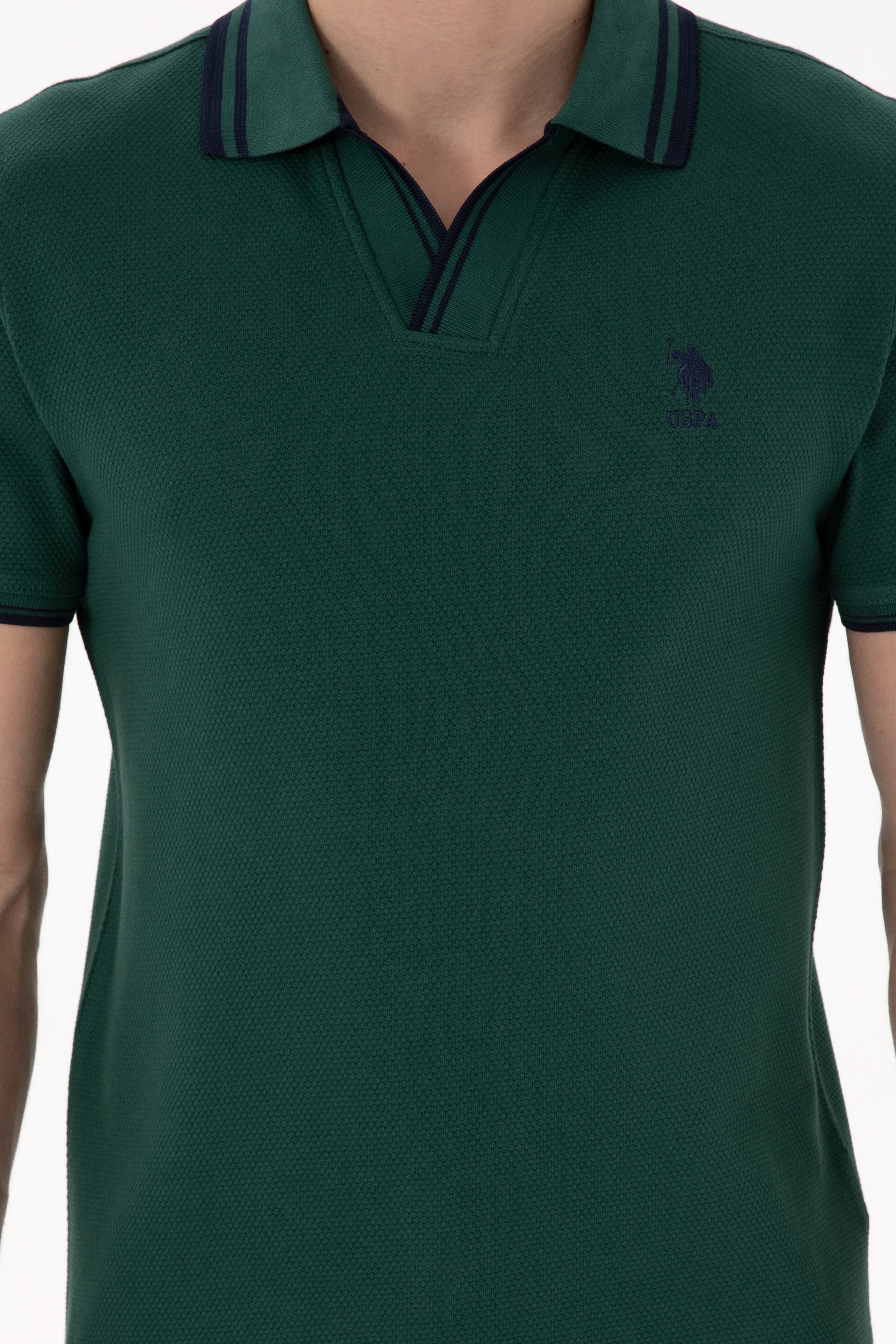 Erkek Slim Fit Polo Yaka Koyu Yeşil Tişört - Image 6