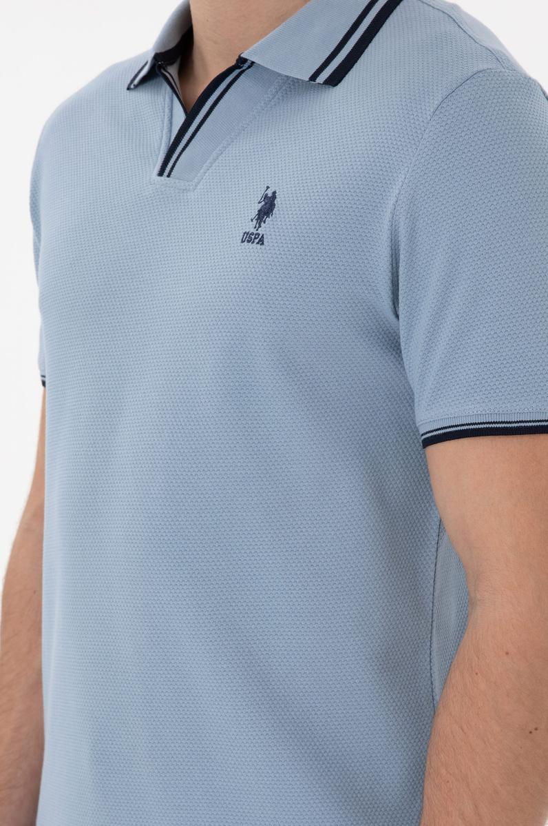 Erkek Slim Fit Polo Yaka Mavi Tişört