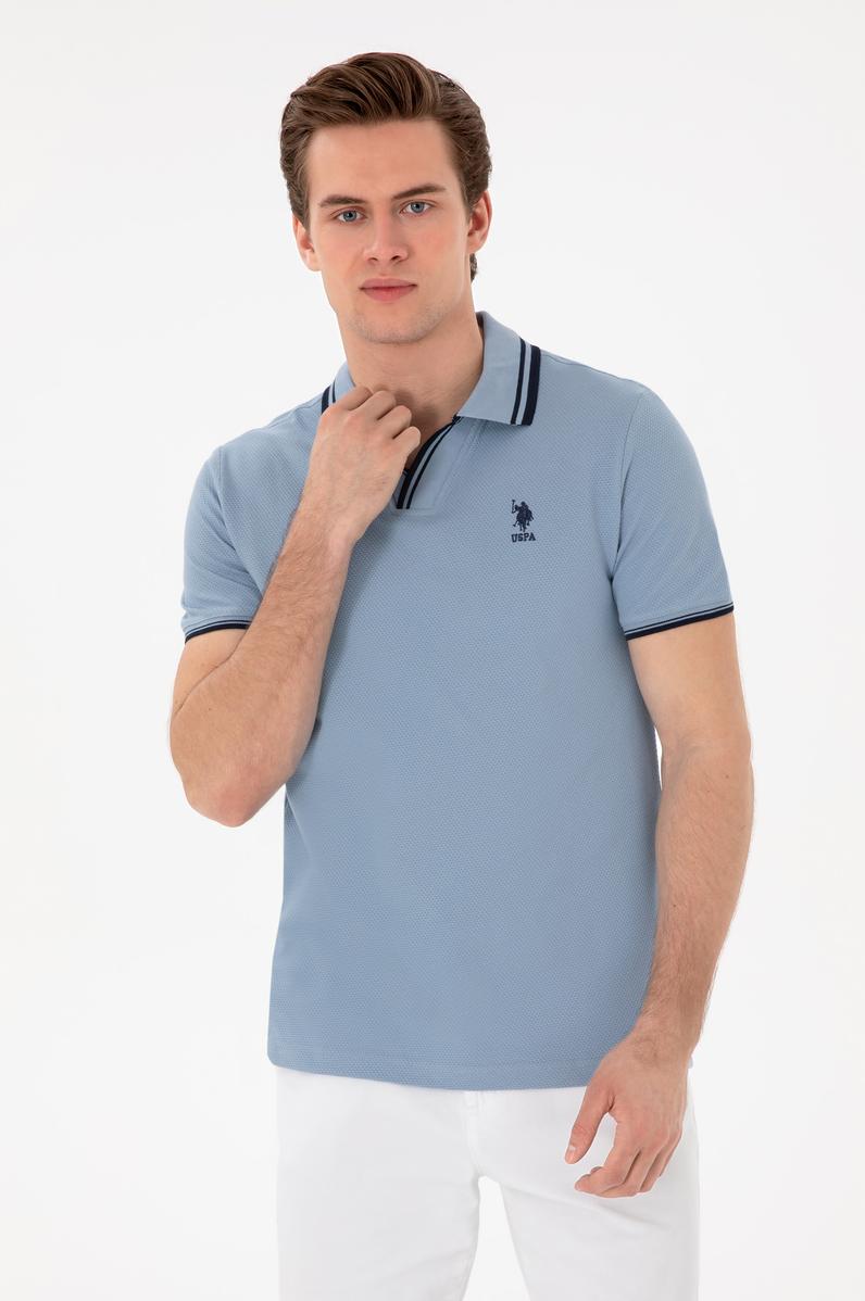 Erkek Slim Fit Polo Yaka Mavi Tişört