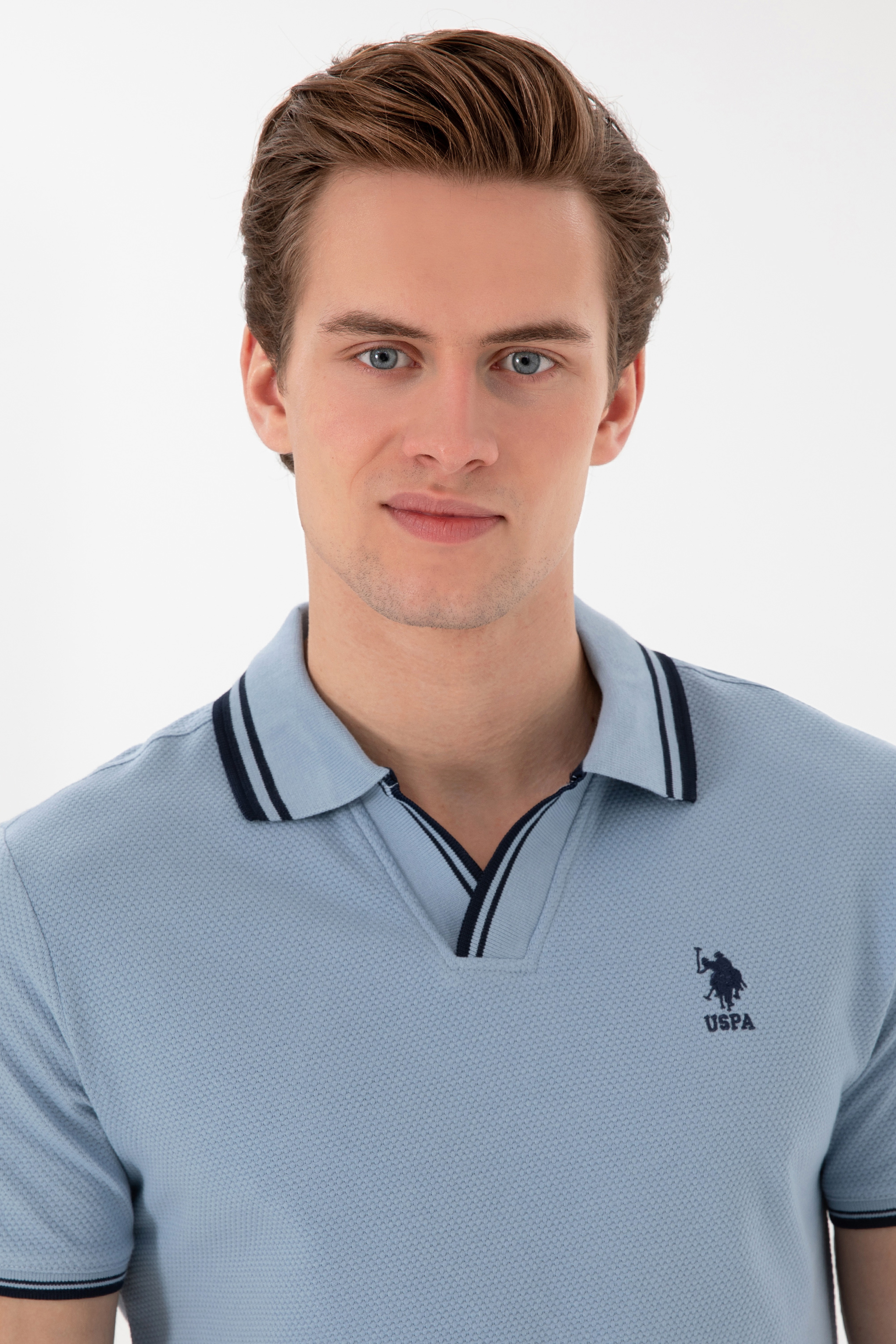 Erkek Slim Fit Polo Yaka Mavi Tişört - Image 2