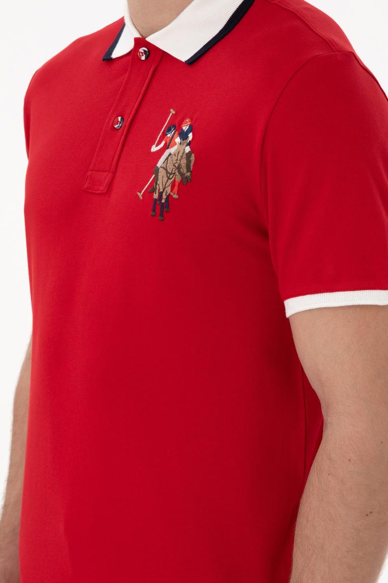 Erkek Slim Fit Polo Yaka Kırmızı Basic Tişört - 50298073037