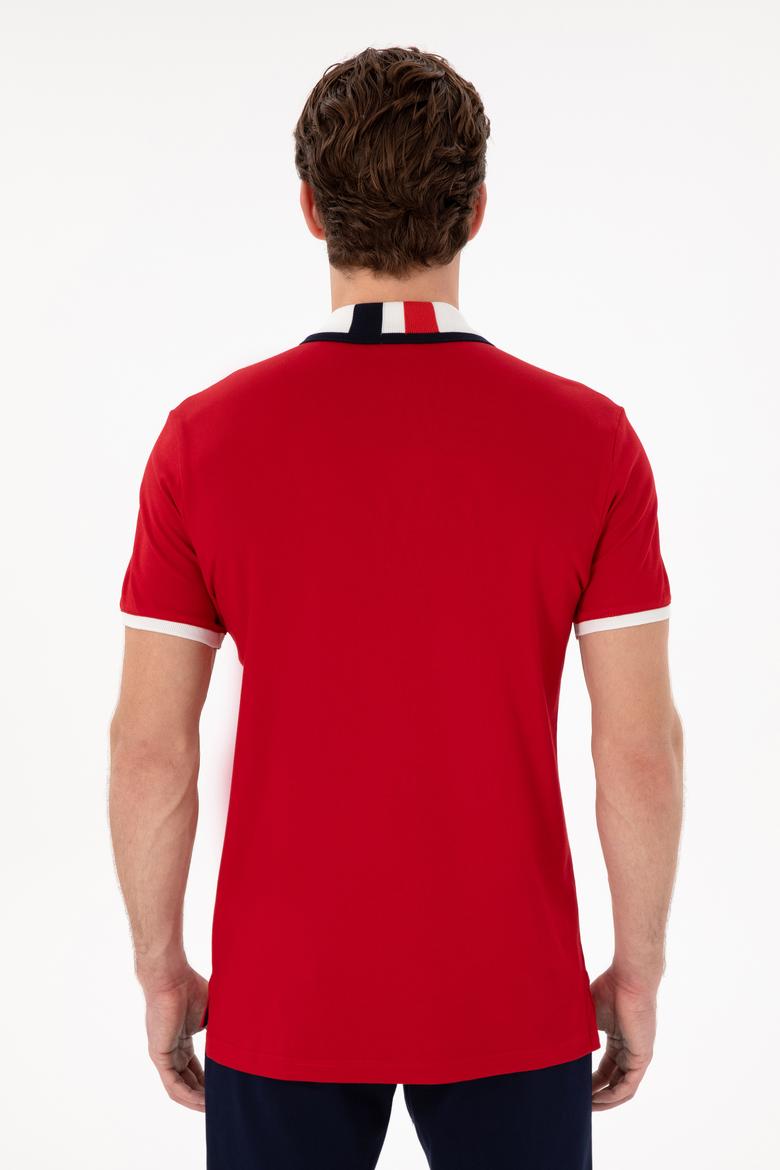 Erkek Slim Fit Polo Yaka Kırmızı Basic Tişört - 50298073037