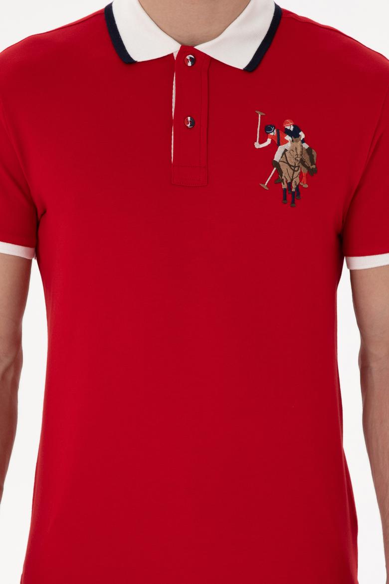 Erkek Slim Fit Polo Yaka Kırmızı Basic Tişört - 50298073037