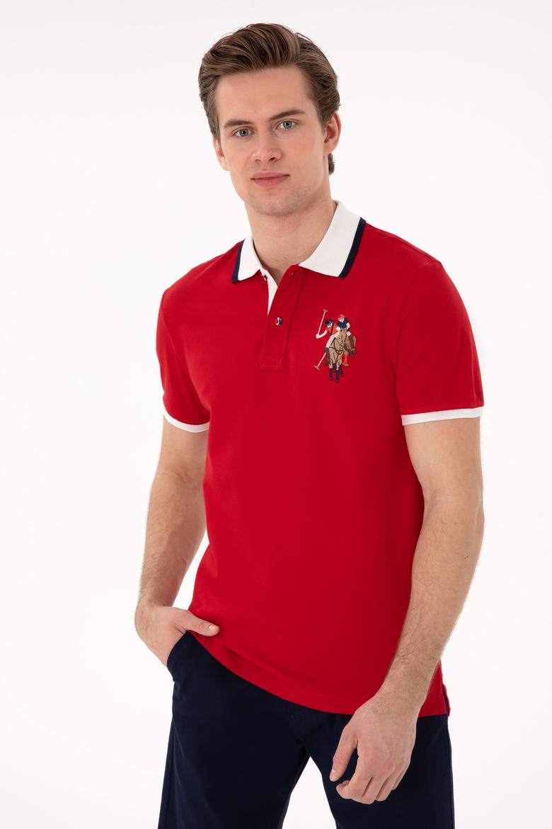 Erkek Slim Fit Polo Yaka Kırmızı Basic Tişört - 50298073037