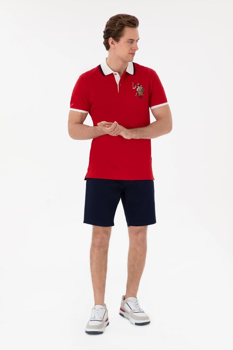 Erkek Slim Fit Polo Yaka Kırmızı Basic Tişört - 50298073037