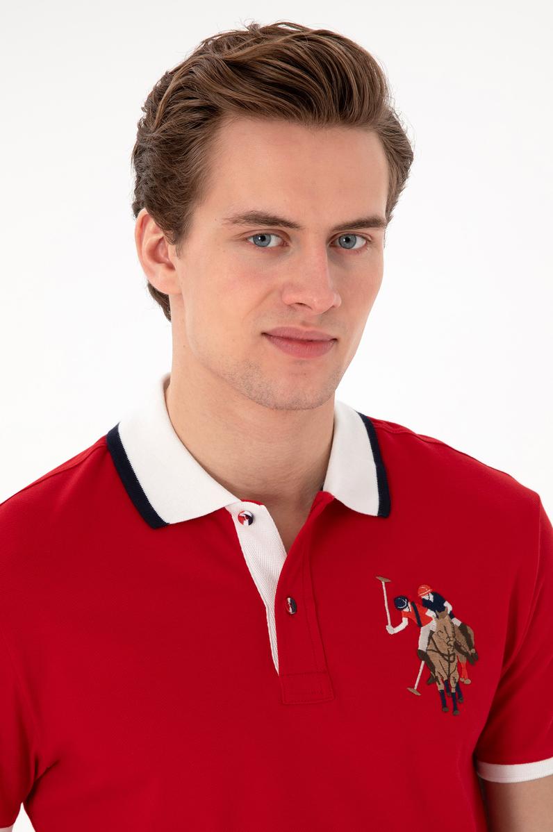 Erkek Slim Fit Polo Yaka Kırmızı Basic Tişört