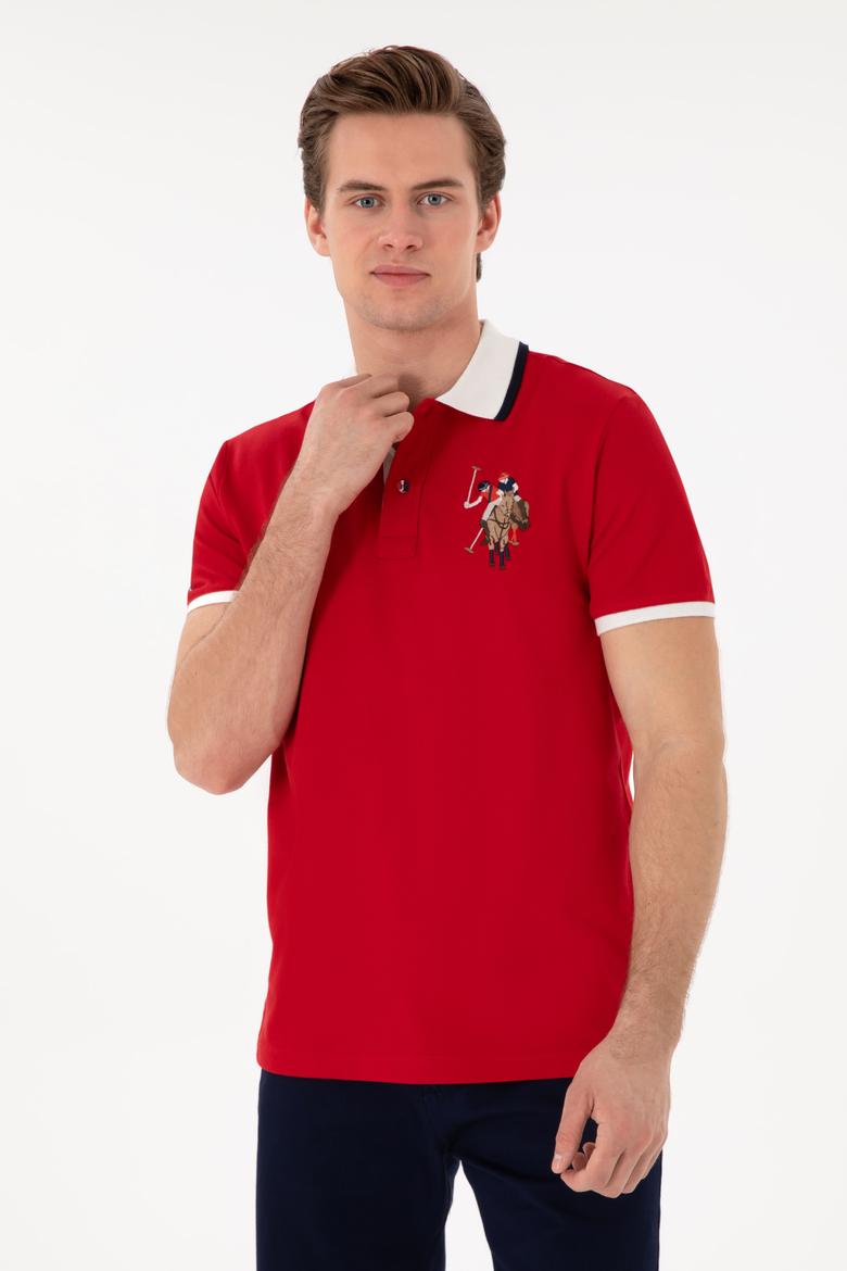 Erkek Slim Fit Polo Yaka Kırmızı Basic Tişört