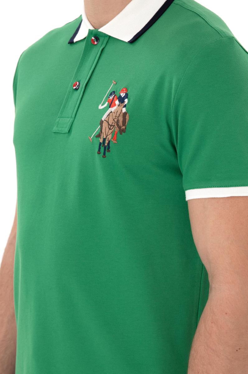 Erkek Slim Fit Polo Yaka Yeşil Basic Tişört