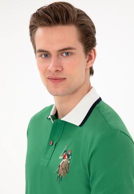 Erkek Slim Fit Polo Yaka Yeşil Basic Tişört - 50298073083