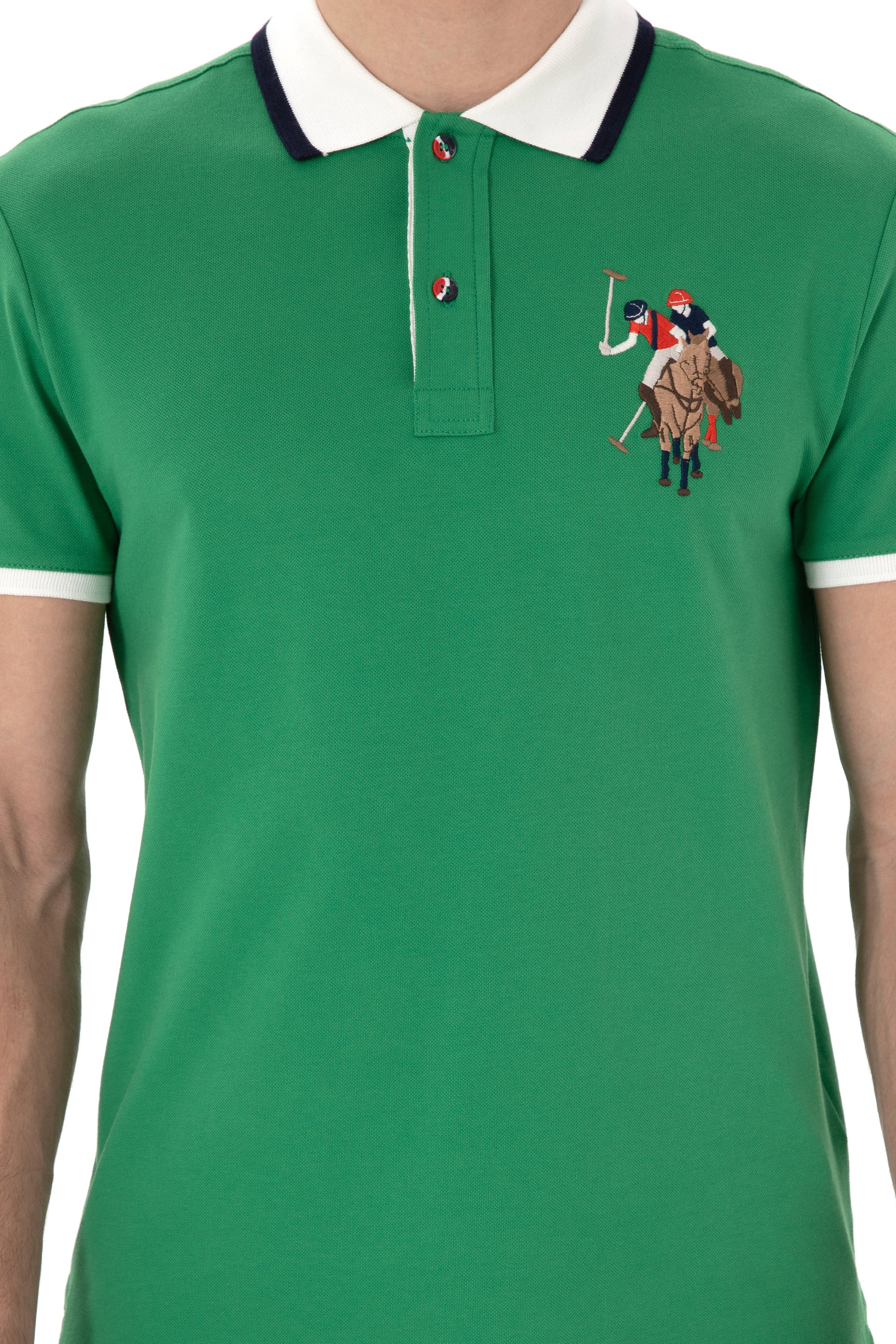 Erkek Slim Fit Polo Yaka Yeşil Basic Tişört - Image 6