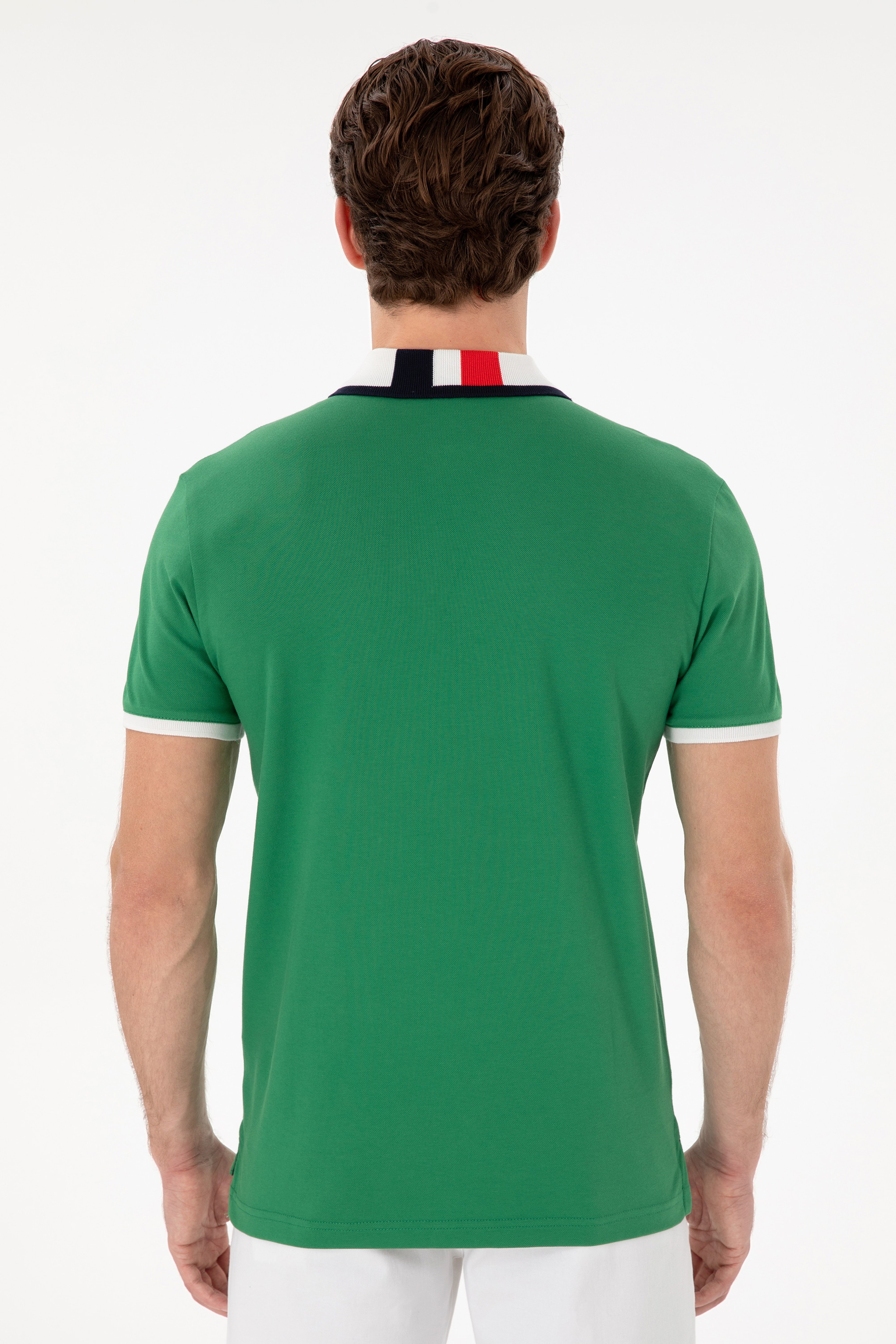 Erkek Slim Fit Polo Yaka Yeşil Basic Tişört - Image 5