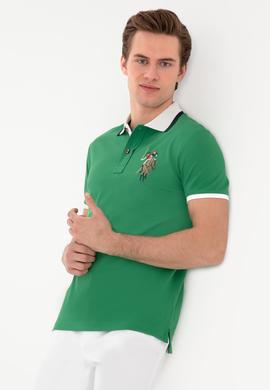 Erkek Slim Fit Polo Yaka Yeşil Basic Tişört - 50298073083