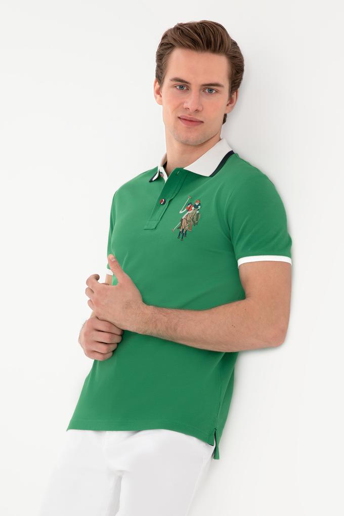 Erkek Slim Fit Polo Yaka Yeşil Basic Tişört