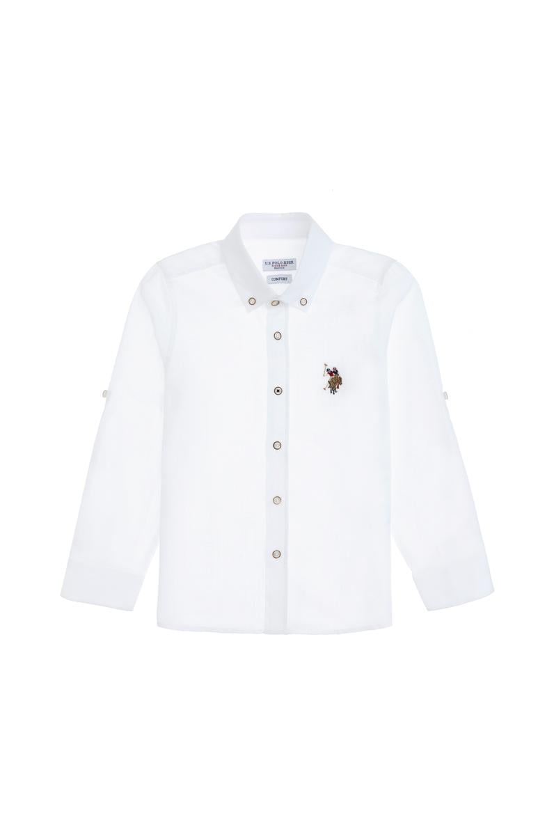 Erkek Çocuk Beyaz Uzun Kollu Basic Gömlek