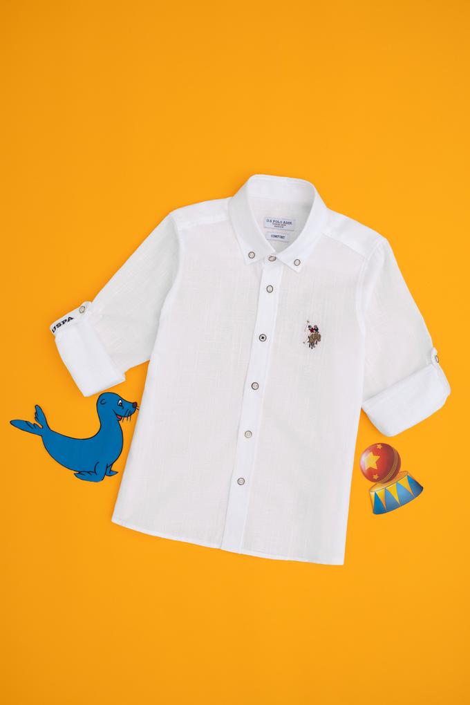 Erkek Çocuk Beyaz Uzun Kollu Basic Gömlek