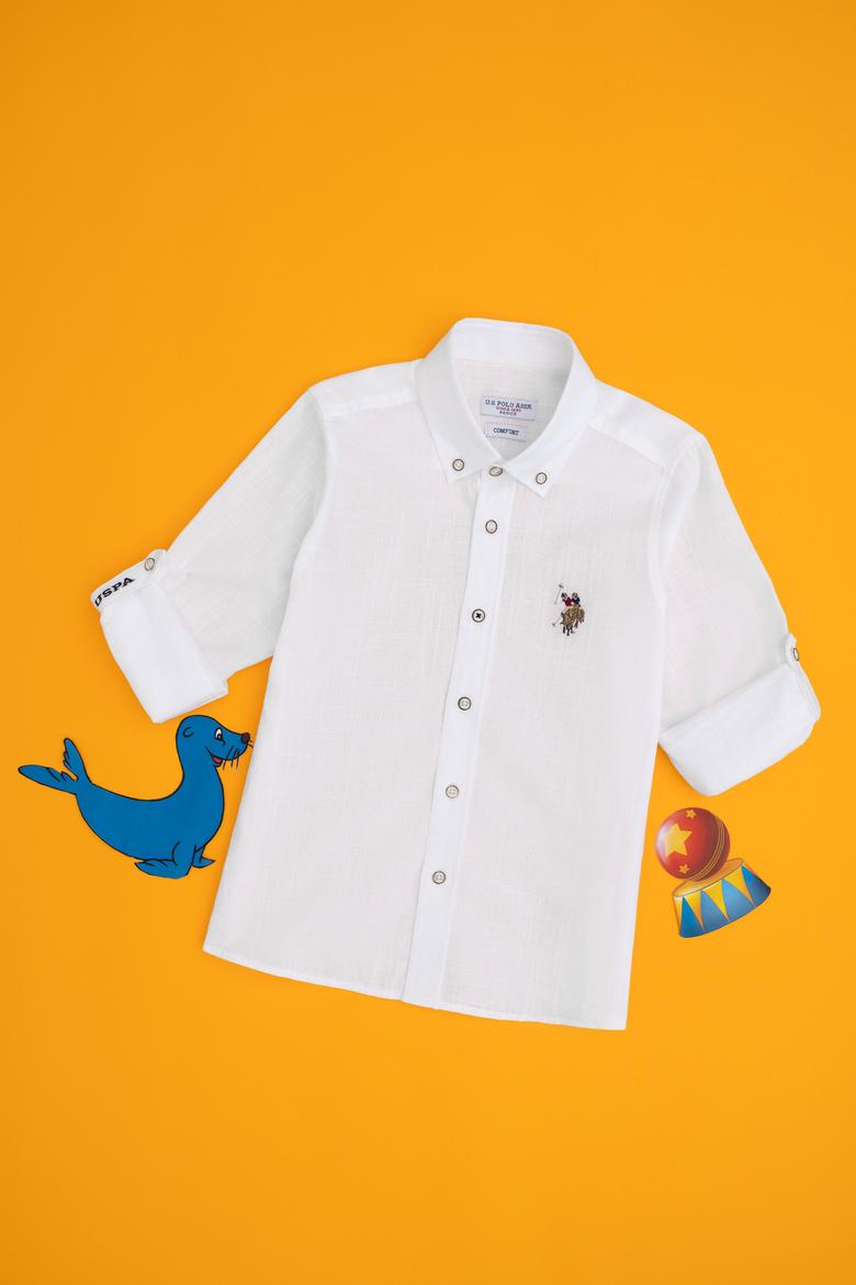 Erkek Çocuk Beyaz Uzun Kollu Basic Gömlek