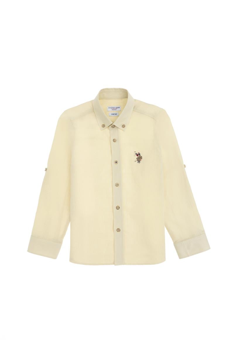 Erkek Çocuk Açık Haki Uzun Kollu Basic Gömlek